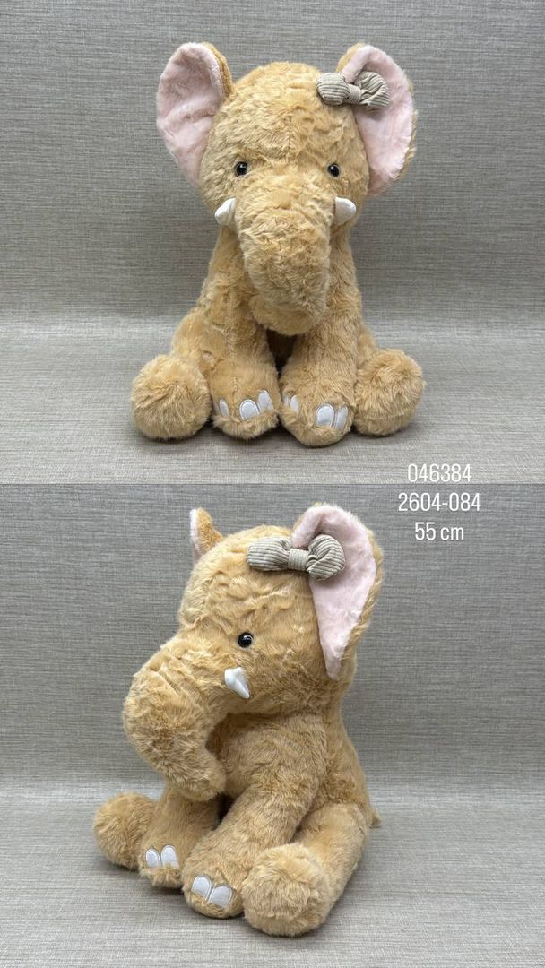 ELEFANTE CAFE CLARO CON MOÑO DE 55 CM 