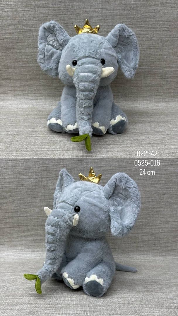 ELEFANTE GRIS CON CORONA DE 24 CM 