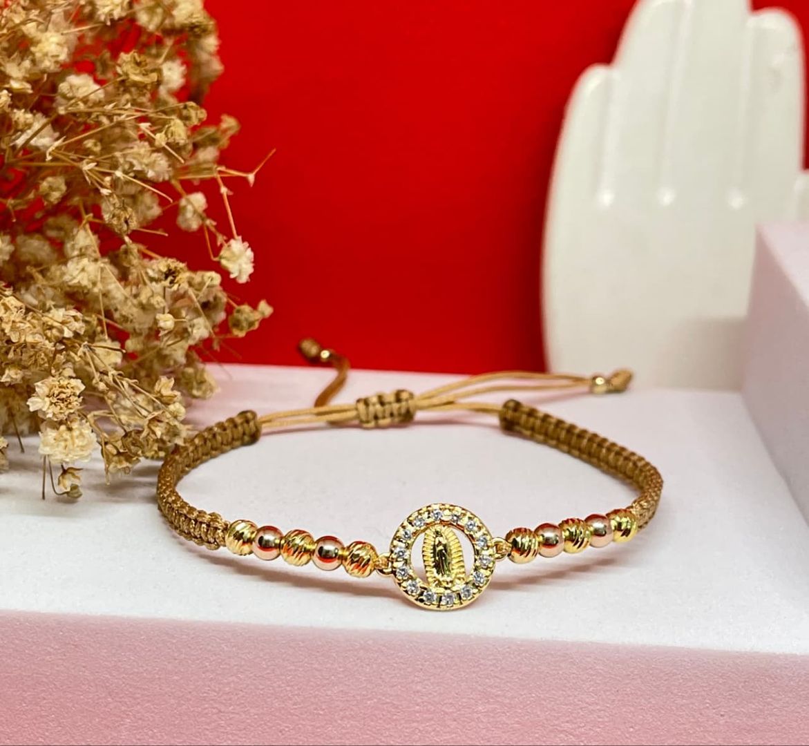 Pulsera virgen guadalupe circonias balin 4mm liso e italy
