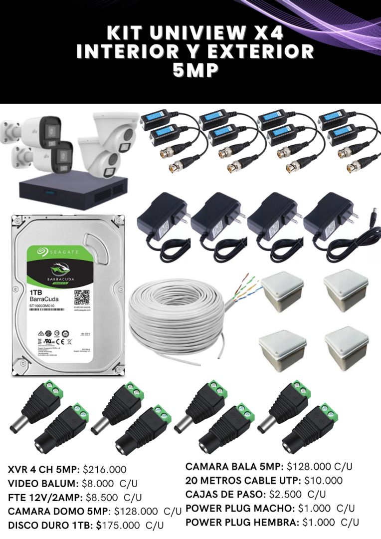 KIT UNIVIEW X4 INTERIOR Y EXTERIOR 5MP(MEGAPIXELES)
