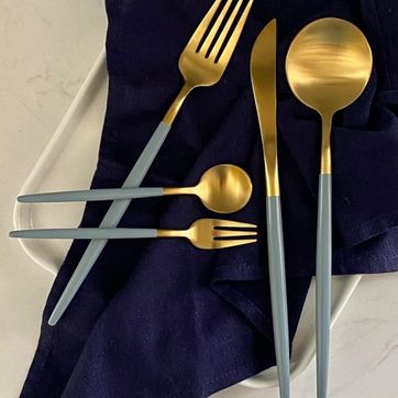 Juego de Cubiertos (5 pzs.) Dorado con Azul - imagen 3