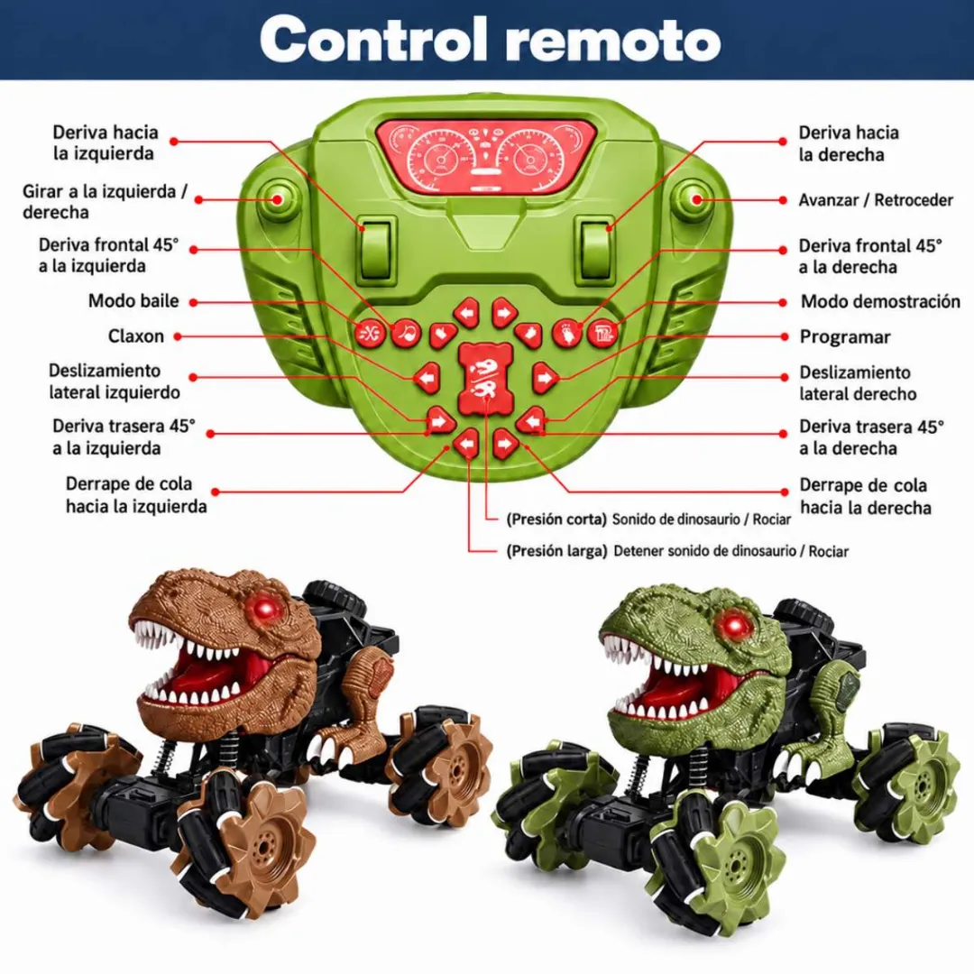 CARRO DINOSAURIO A CONTROL REMOTO CON HUMO Y LUCES LED