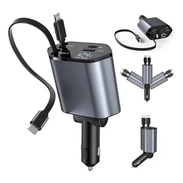 CARGADOR CELULAR CARRO 12V CABLE RETRACTIL IPHONE TIPO C - imagen 1