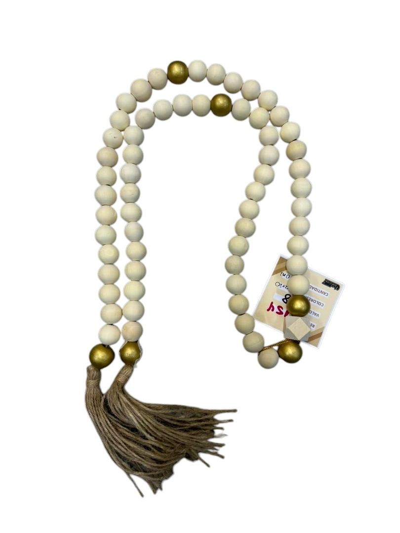 COLLAR DE MADERA CLARA CON TOQUE DORADO CROMADO