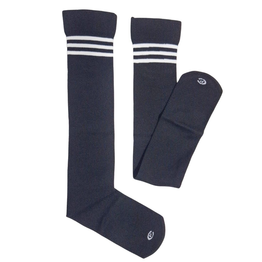 MEDIA BUCANERA NEGRA CON TRIPLE RAYA BLANCA.