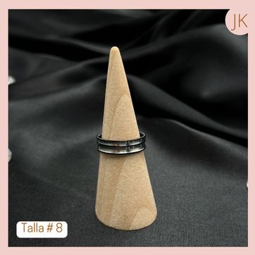 Imagen del producto Anillo Acero Plateado Lineas negras 