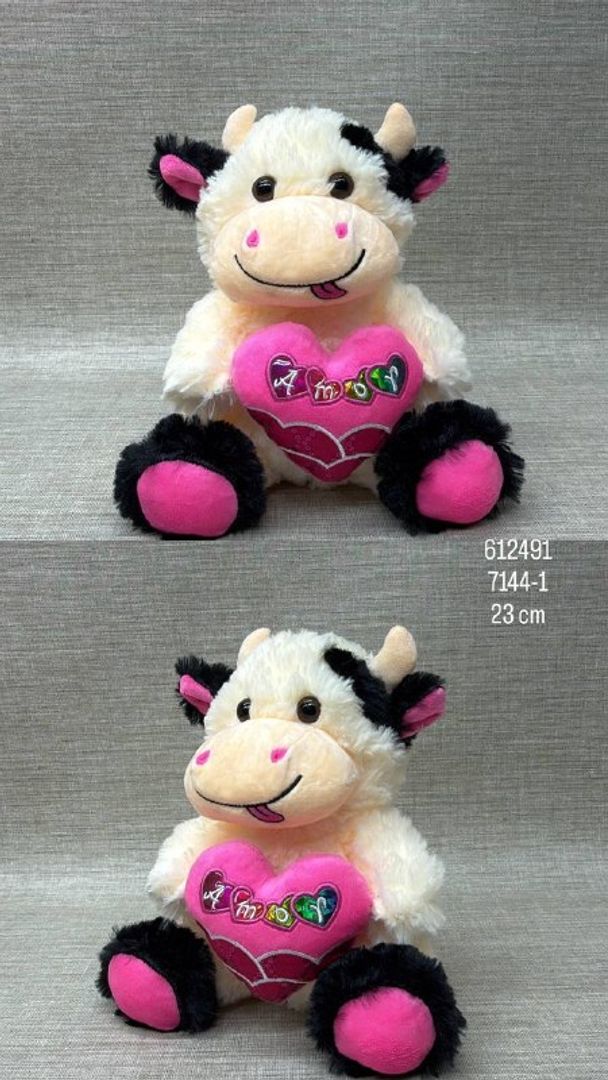 VACA CON CORAZÓN FUCSIA 23 CM