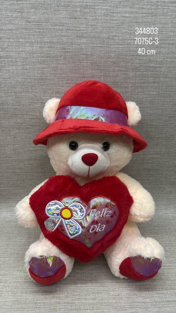 OSO CON PAVA DE CORAZON DE 40 CM 