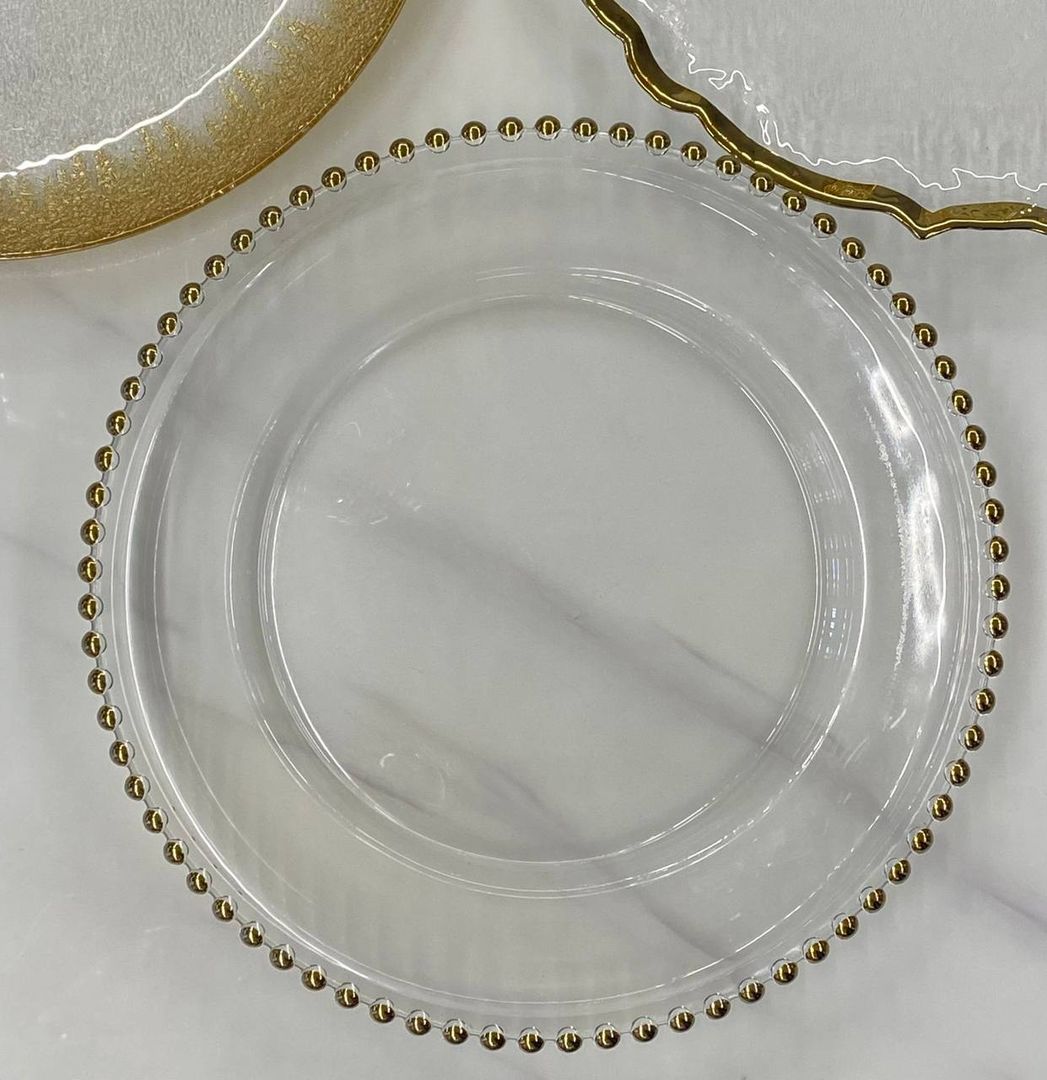 Bajo plato Cristal Perlas doradas