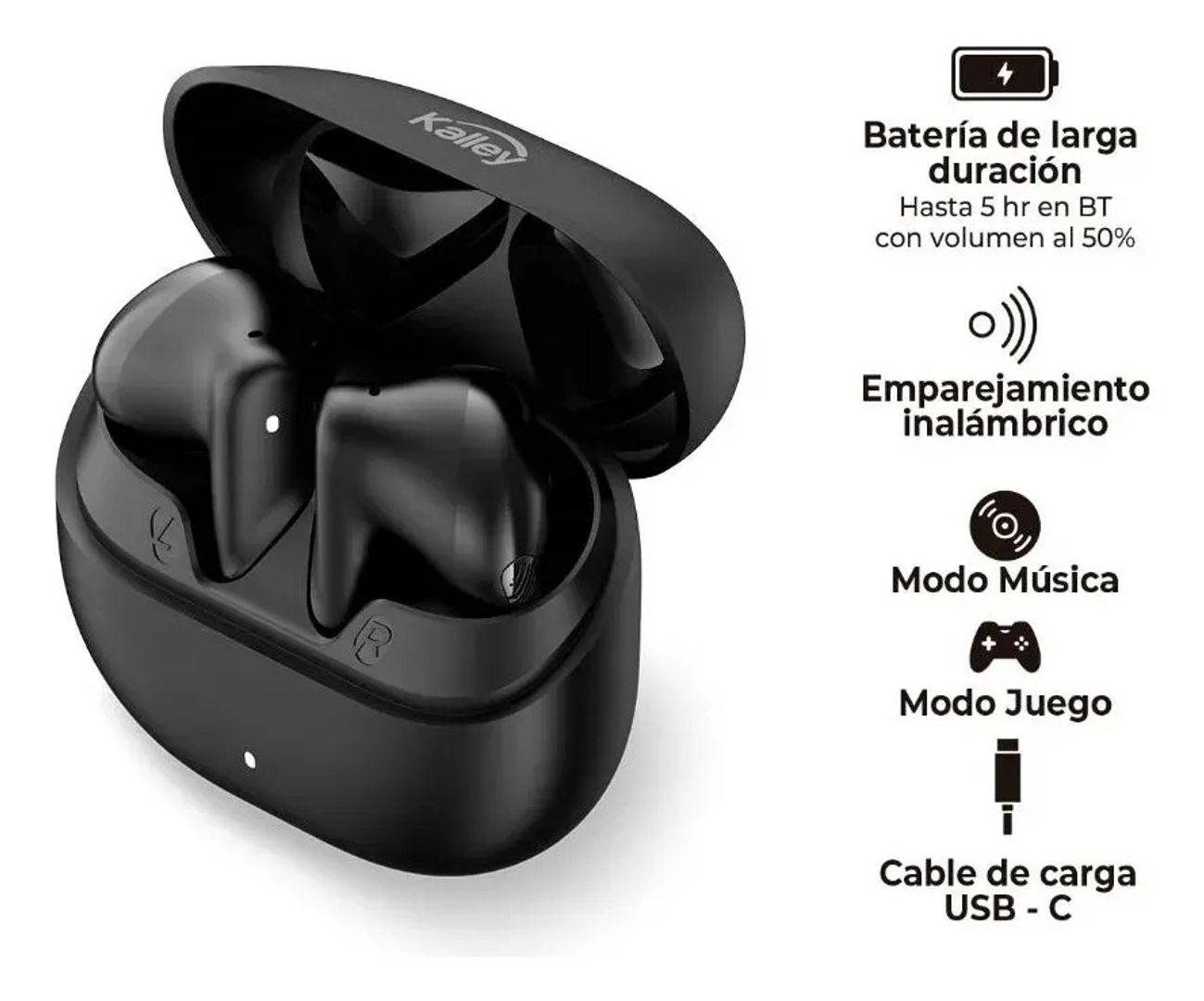 AUDIFONOS KALLEY INALAMBRICOS NEGRO