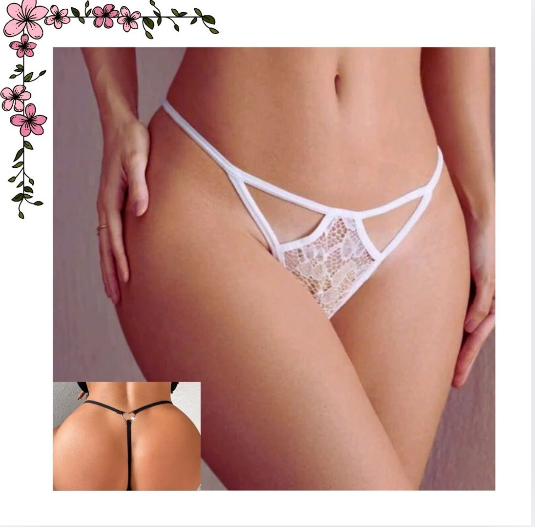 Tanga hilo en encaje con aplique 