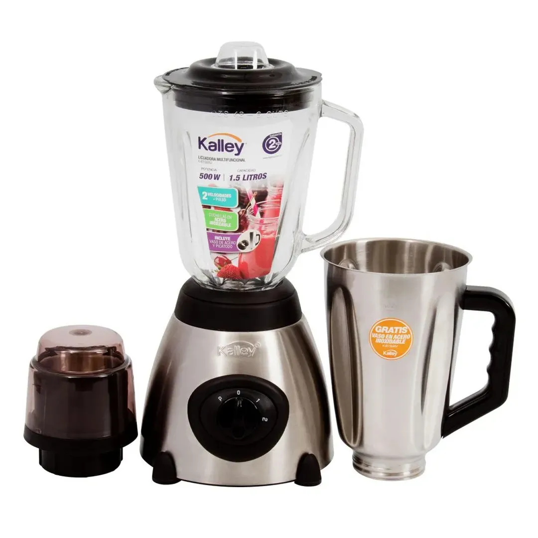 LICUADORA DE VIDRIO KALLEY 1.5L ACERO INOXIDABLE