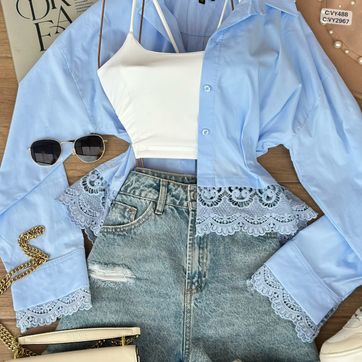 CAMISERA MANGA LARGA ENCAJE EN PUÑO Y PARTE INFERIOR VY2967 - imagen 1