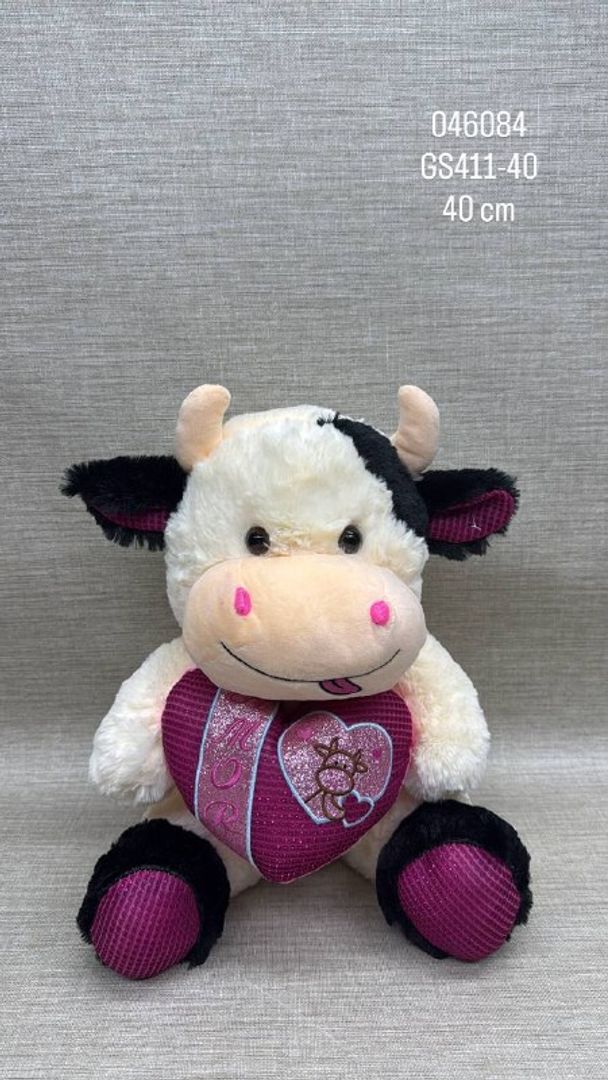 VACA CON CORAZON FUCSIA DE 40 CM 
