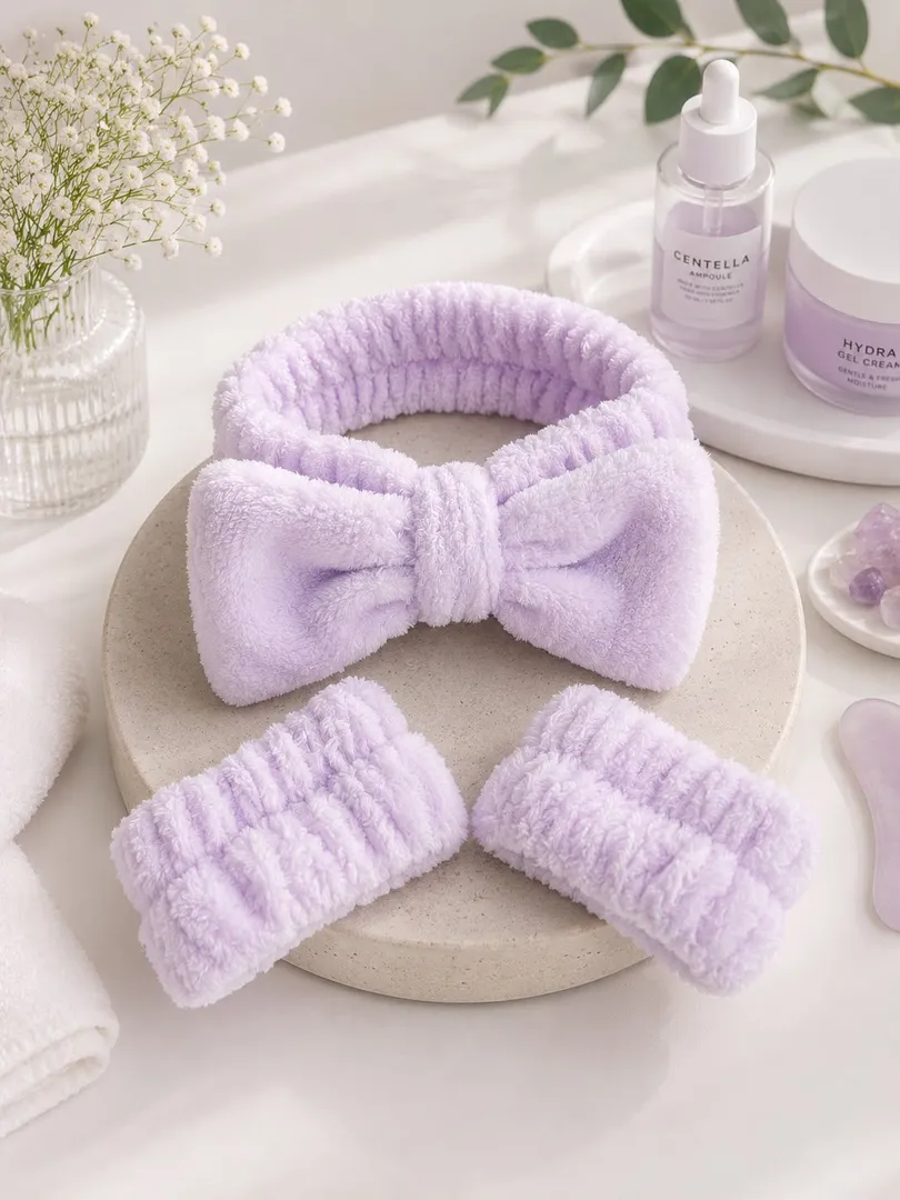 SET SKIN CARE DIADEMA + MUÑEQUERAS LILA