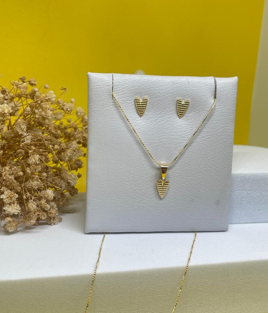 Conjunto cadena veneciana 45cm + dije y topos corazon diamantados