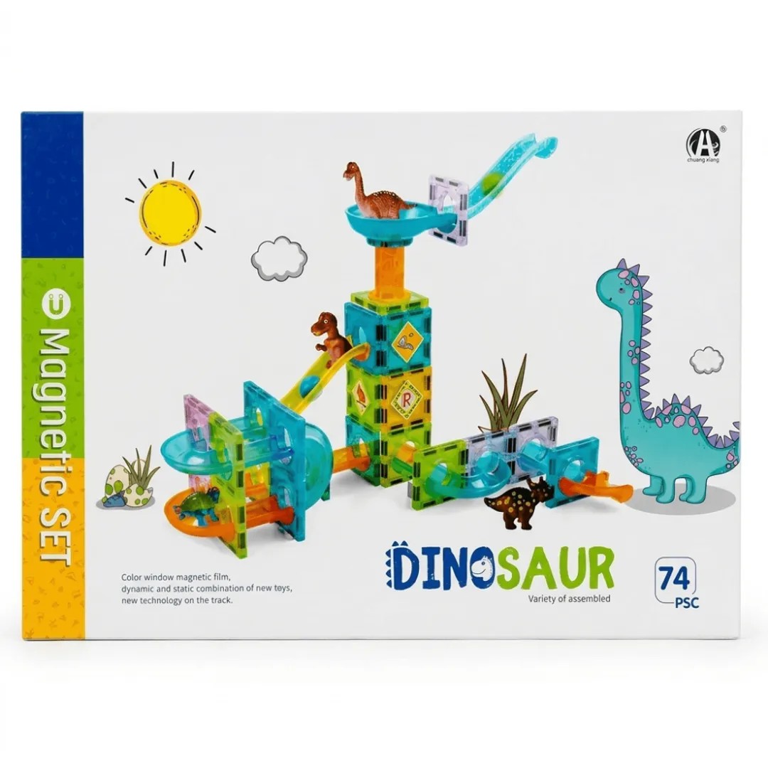 PISTA DE CANICAS BLOQUES MAGNETICOS CON DINOSAURIOS