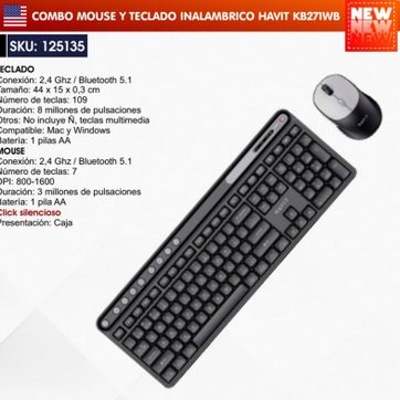 Imagen del producto COMBO MOUSE Y TECLADO INALÁMBRICO HAVIT 