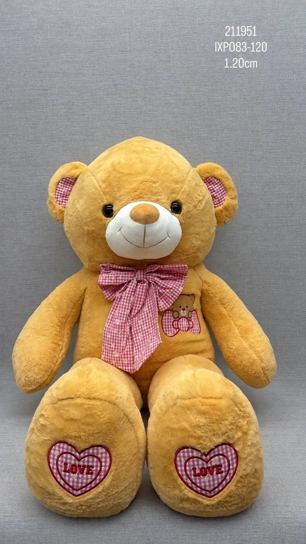 OSO CON MOÑO DE CUADROS Y PATAS BORDADAS 1,20 CM