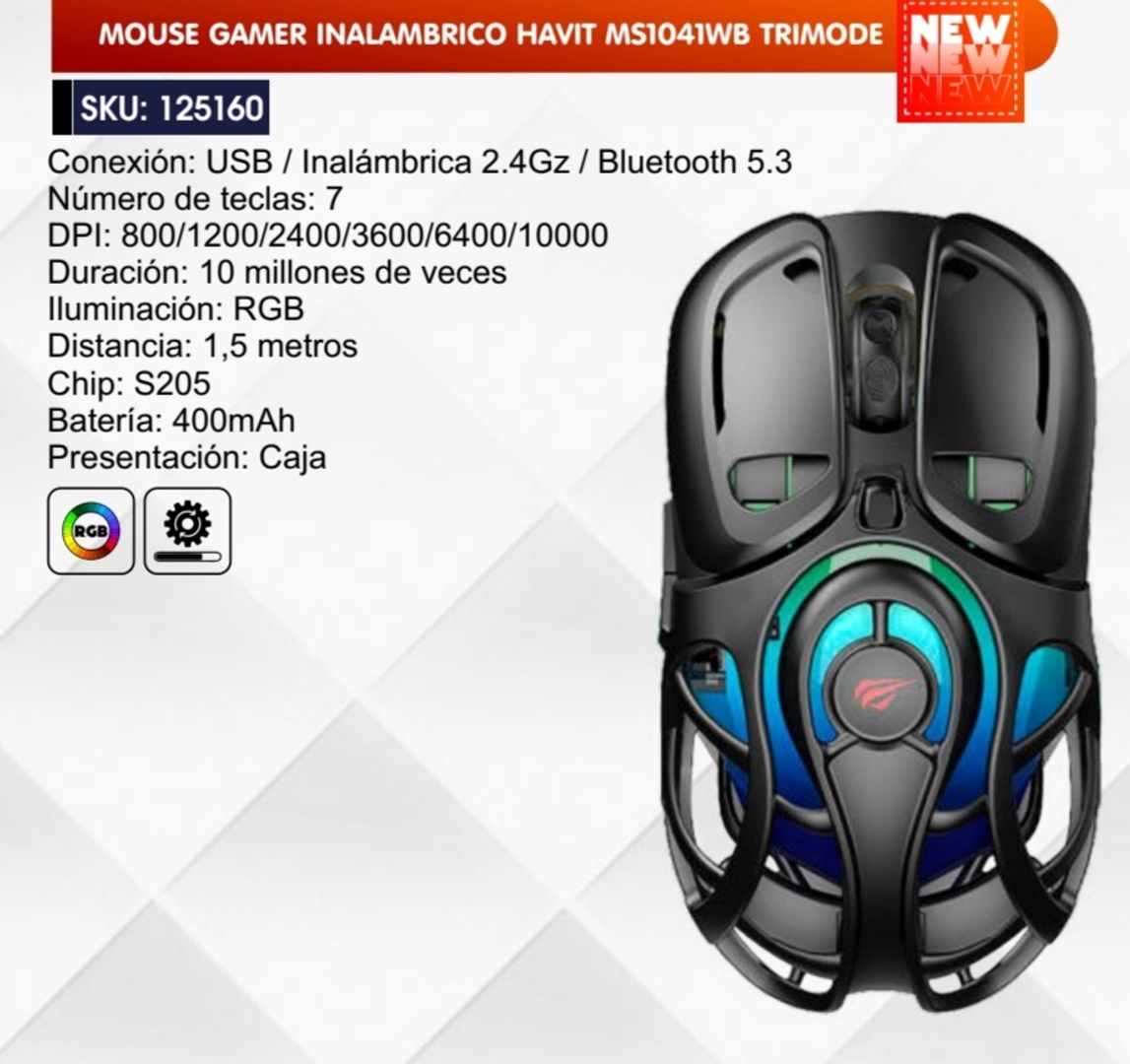 MOUSE GAMER INALÁMBRICO TRIMODE HAVIT