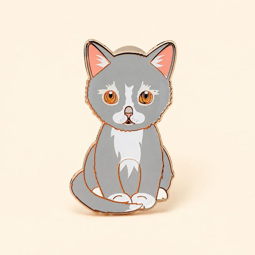 PIN GATO GRIS BLANCO
