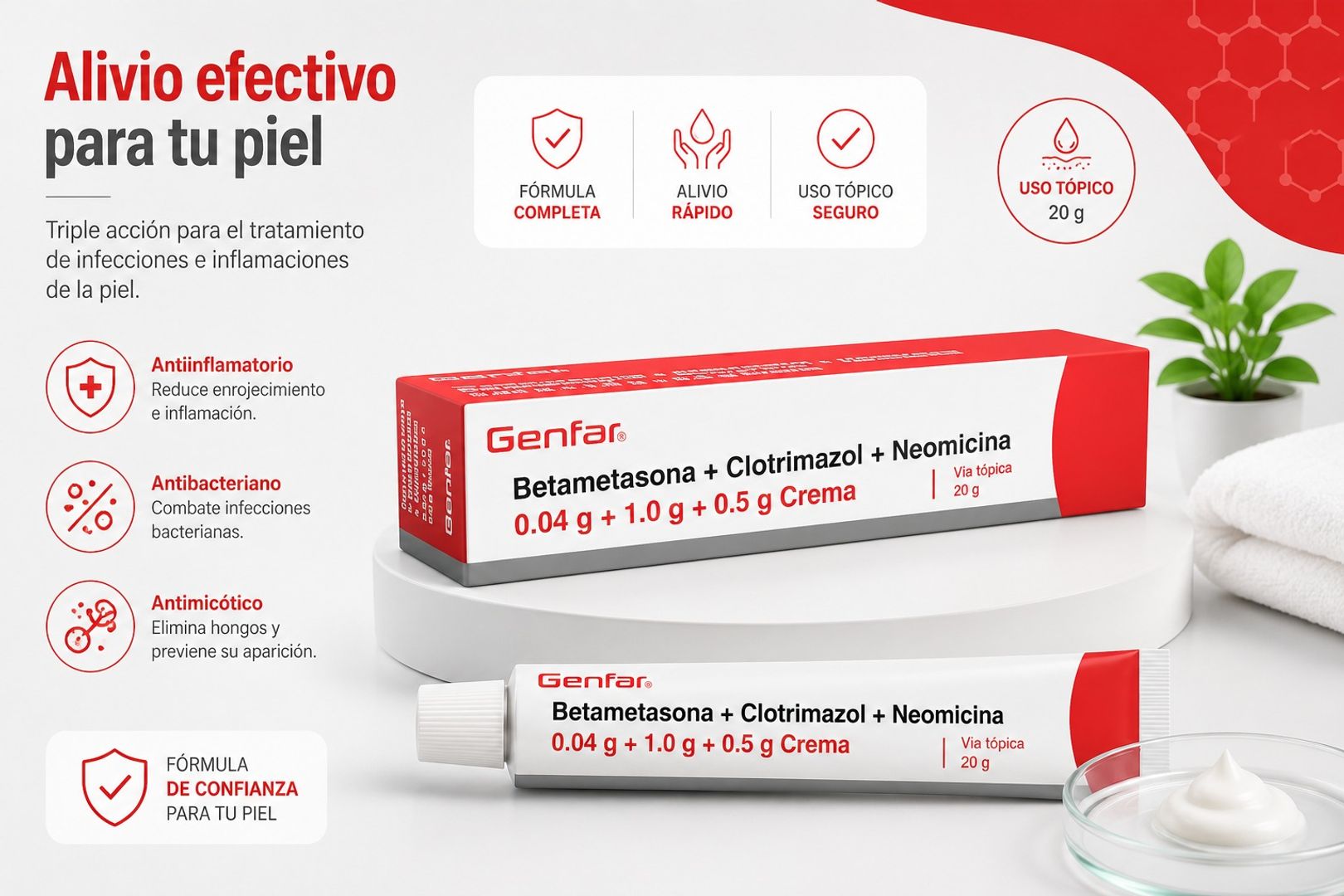 BETAMETASONA/CLOTRIMAZOL/NEOMICINA CREMA 40G GENFAR