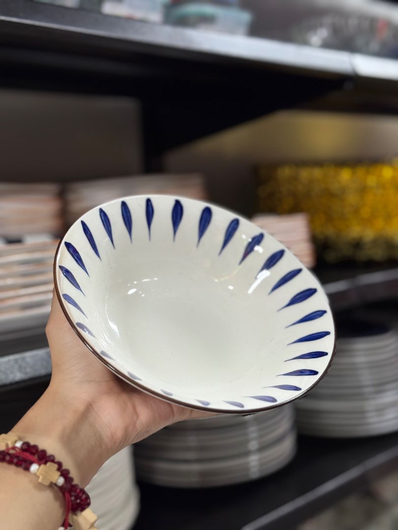 Bowl / Tazón Cerámico Diseño Gotas Azules Estilo Oriental