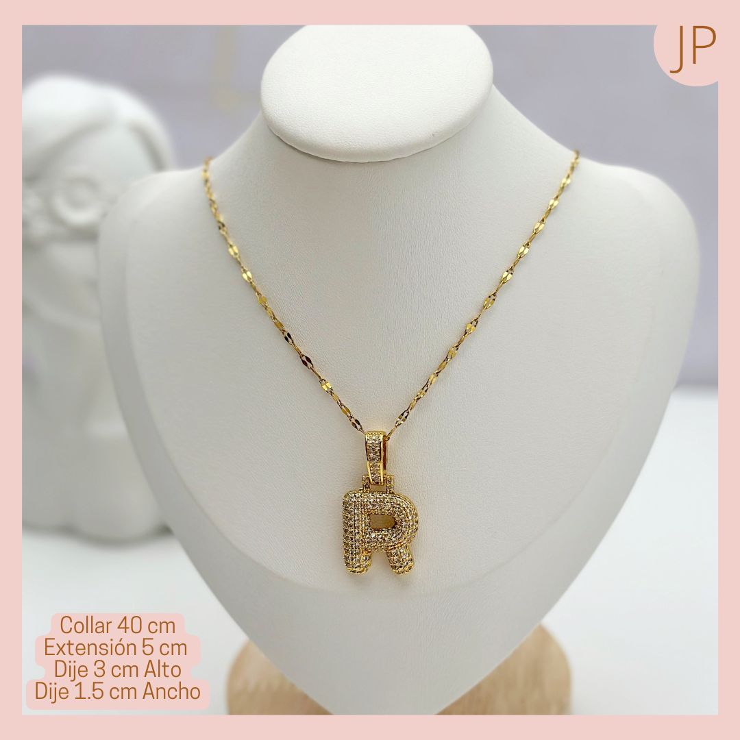 Collar Dije Inicial R Acero Inoxidable 