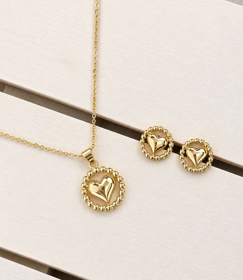 Set cadena topo corazón balines 