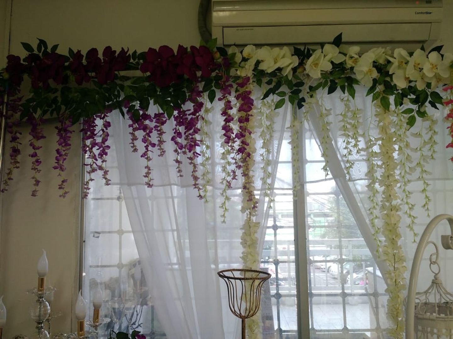 FLORES COLGANTES CON FLOR ORQUIDEA ARTIFICIAL