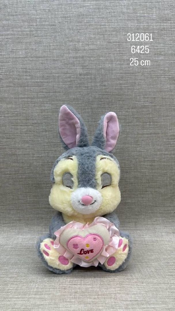 CONEJO GRIS CON CORAZÓN 24 CM