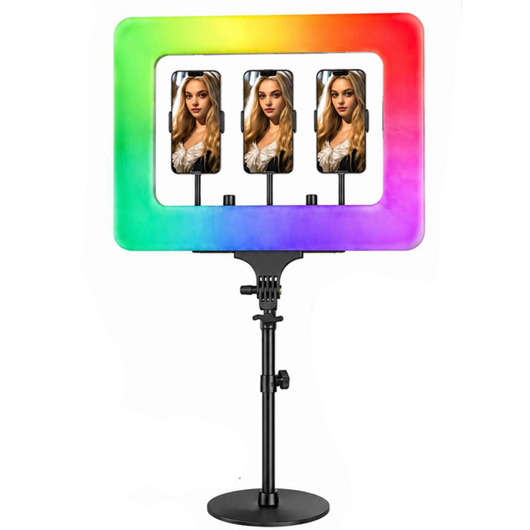 Aro de Luz LED RGB con Soporte para 3 Celulares
