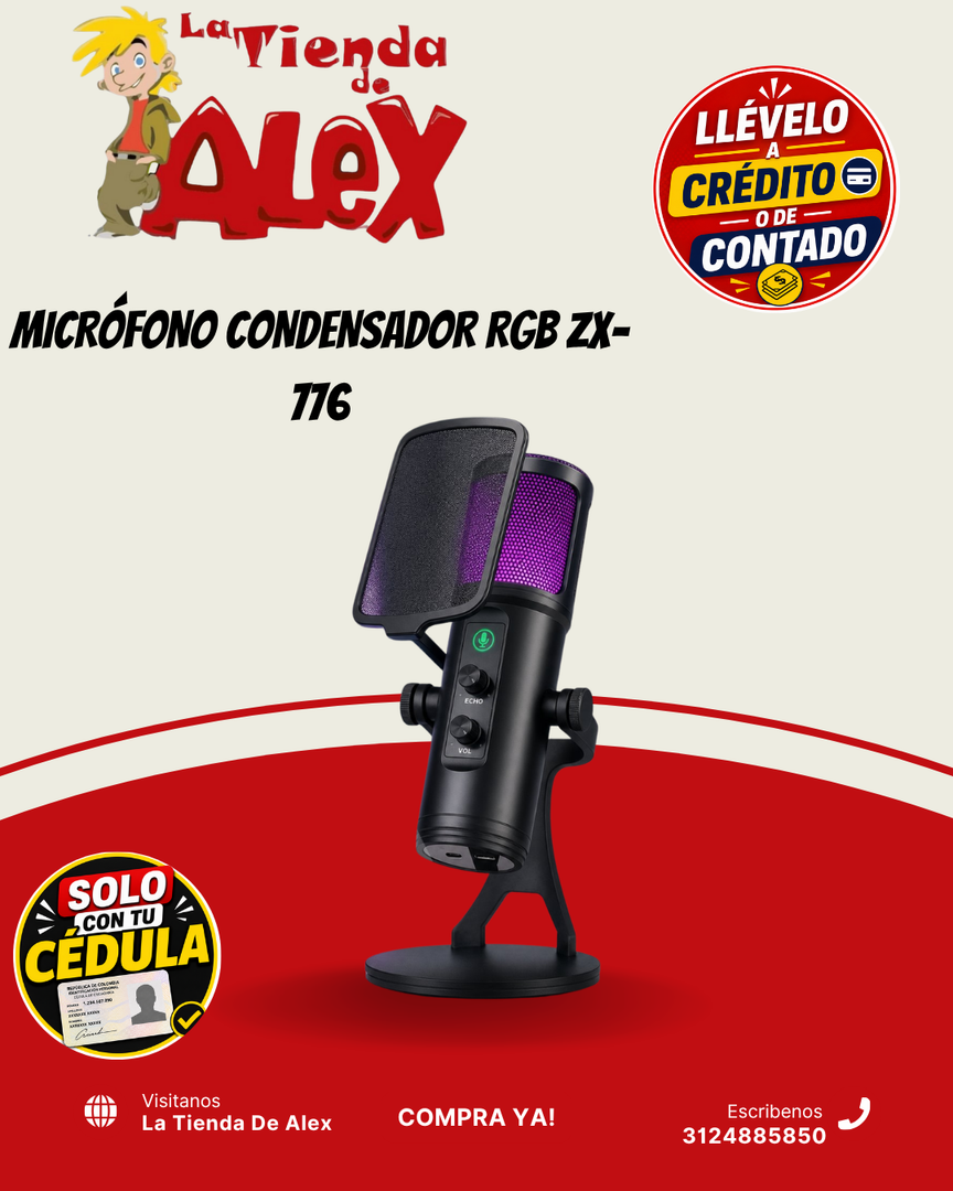MICRÓFONO CONDENSADOR RGB ZX-776
