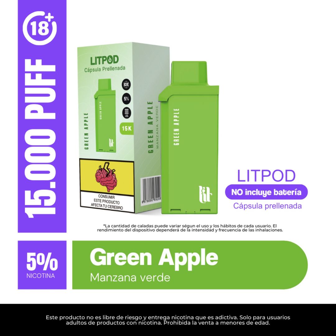 Pod Lit Green Apple 15.000 Puffs Recarga