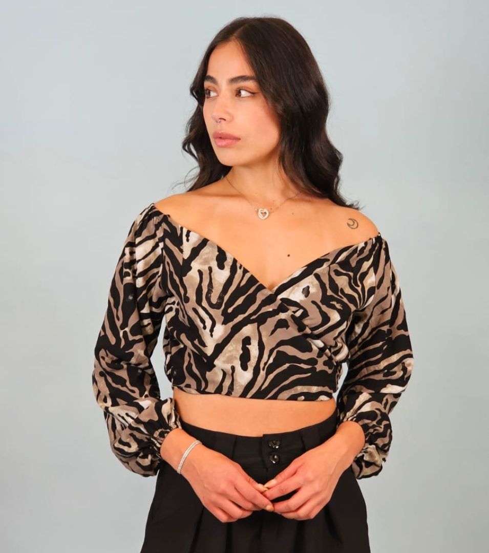 BLUSA CRUZADA MANGA BOMBACHA 