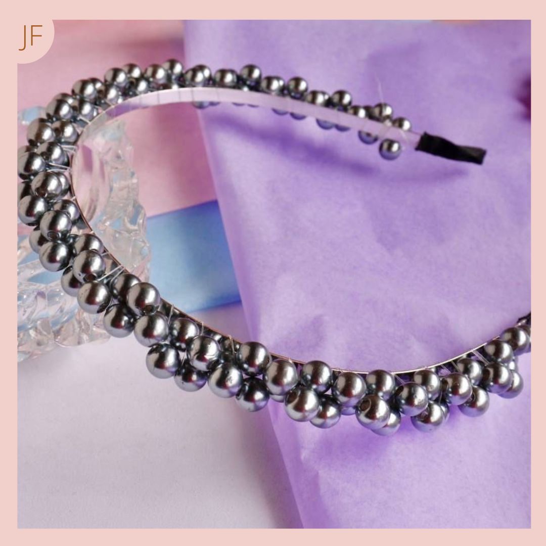 Diadema Metálica Perla Plateada