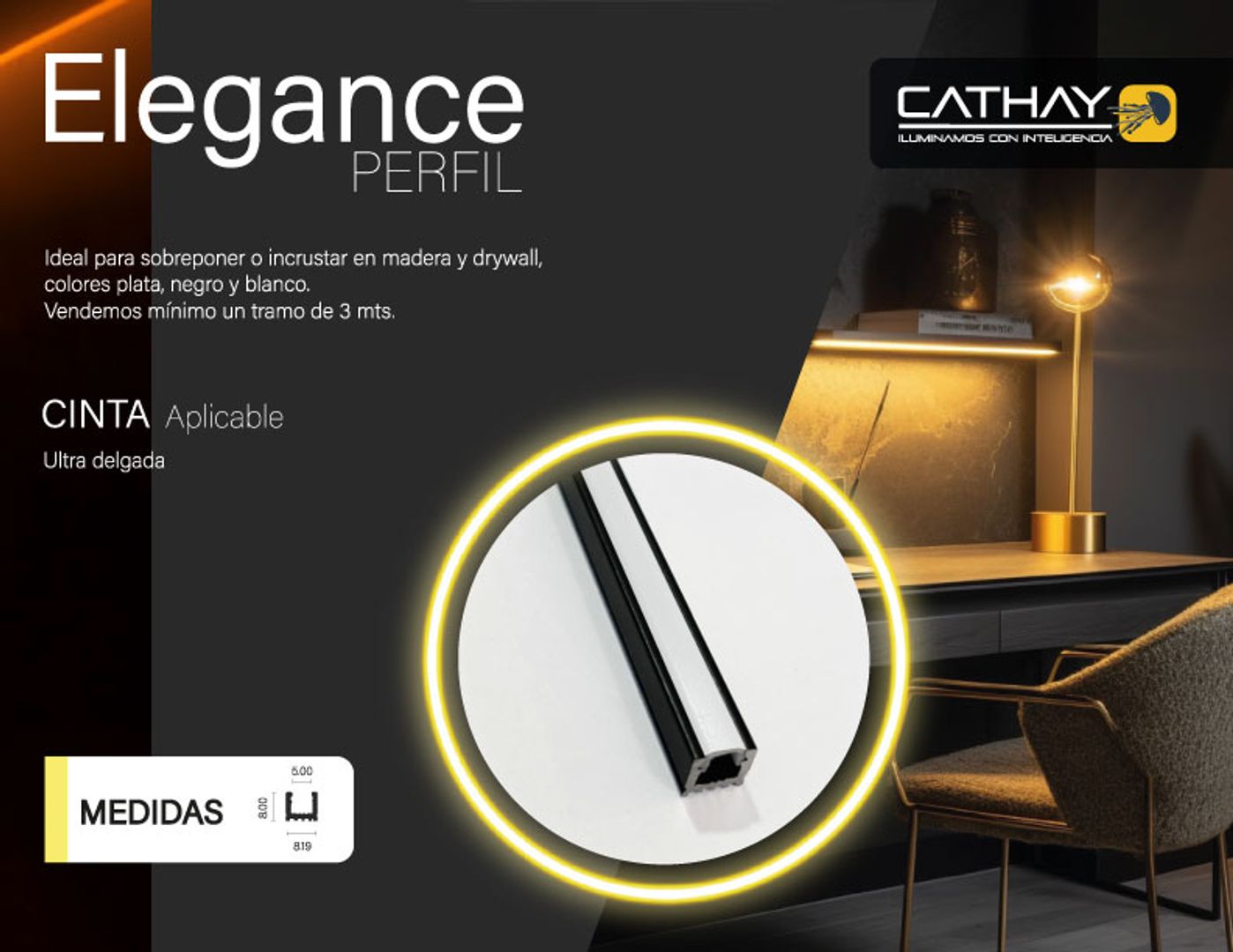 PERFIL GLAMOUR NEGRO (ELEGANCE) x 3 mts