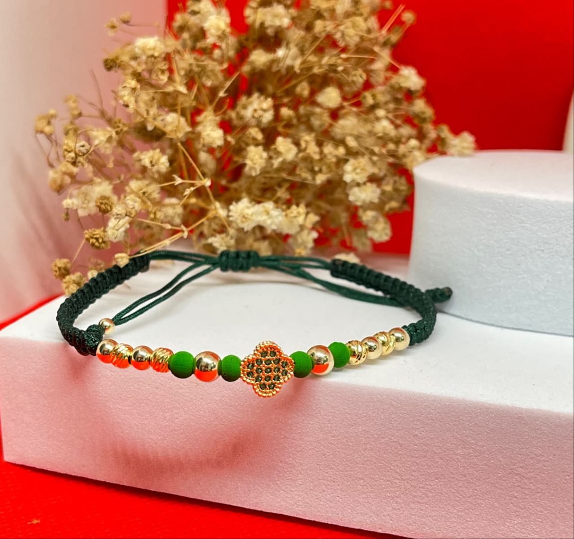Pulsera van cleef verde balin 5mm, 4mm liso y balin 4mm italy