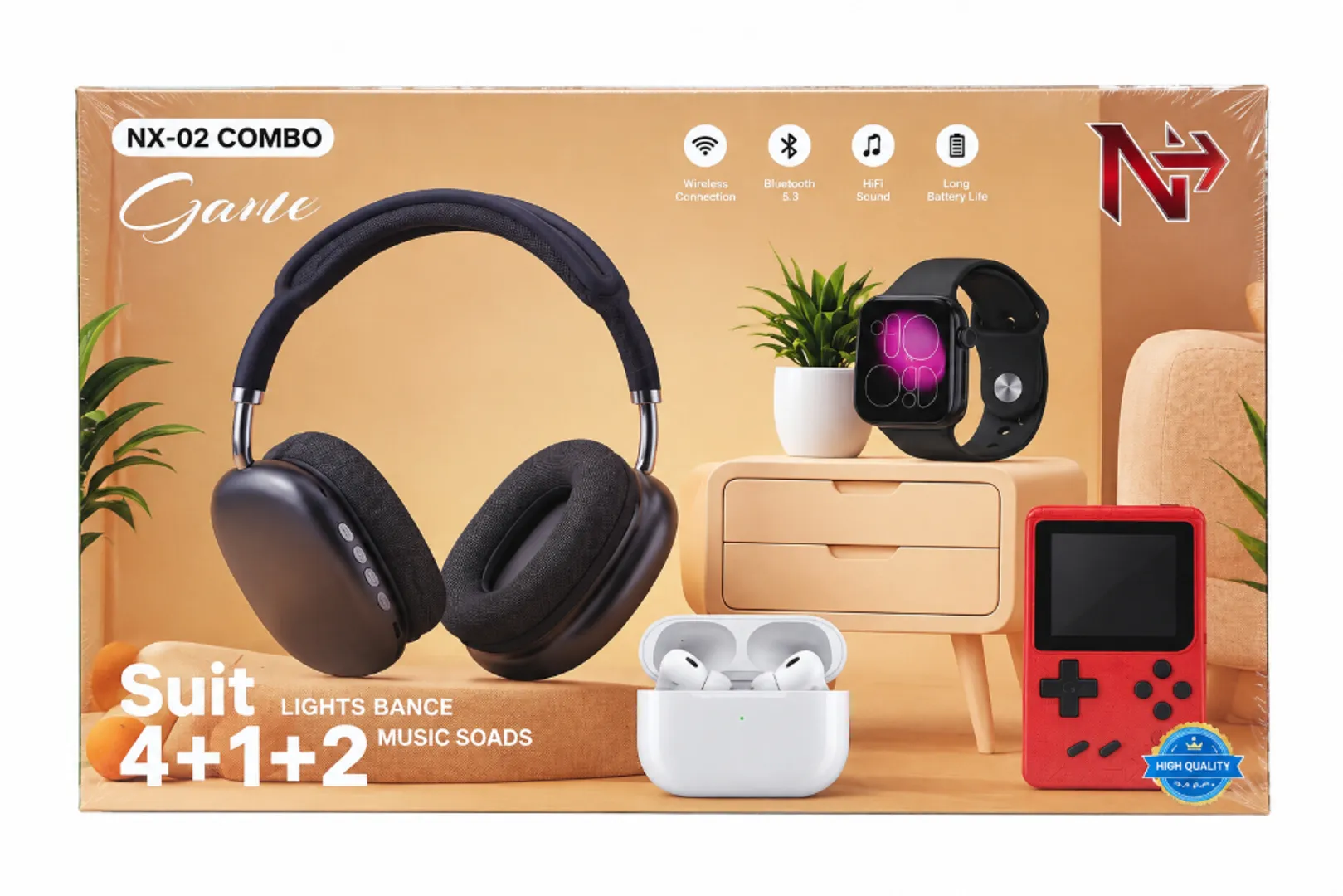 COMBO NX-02 KIT DE RELOJ SMART WATCH DIADEMA P9 MINI CONSOLA Y AIRPODS PRO 5