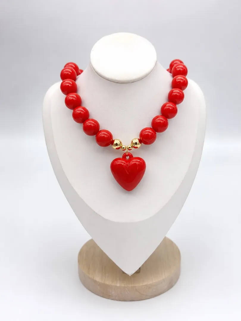 Collar chicle # 16 Rojo balin dorado 