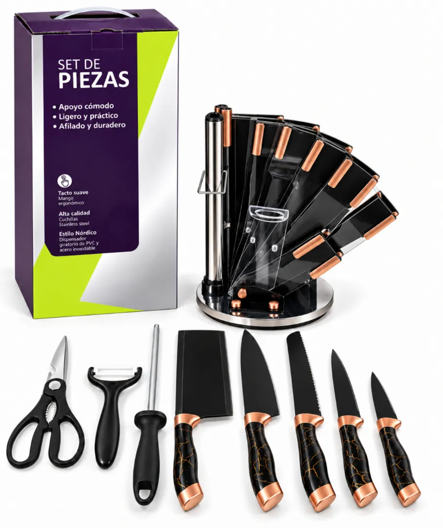 SET DE CUCHILLOS DE COCINA GIRATORIO 9 PCS