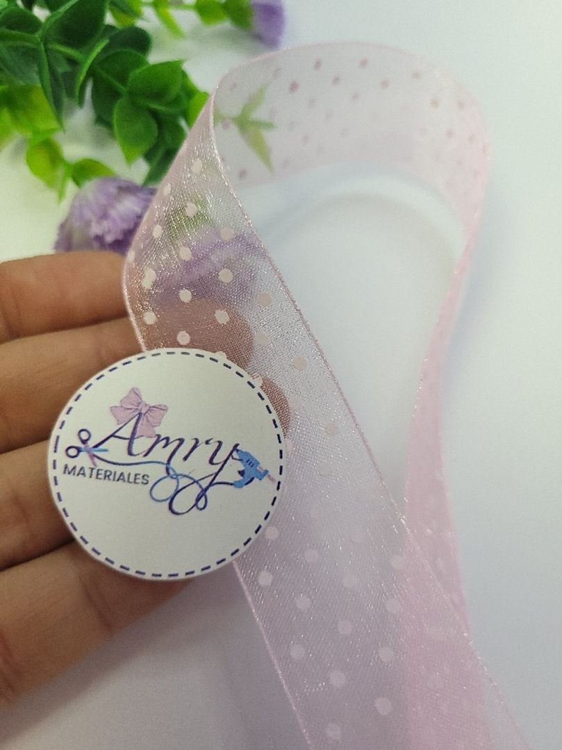 Organza 2.5cm Puntos Rosada 