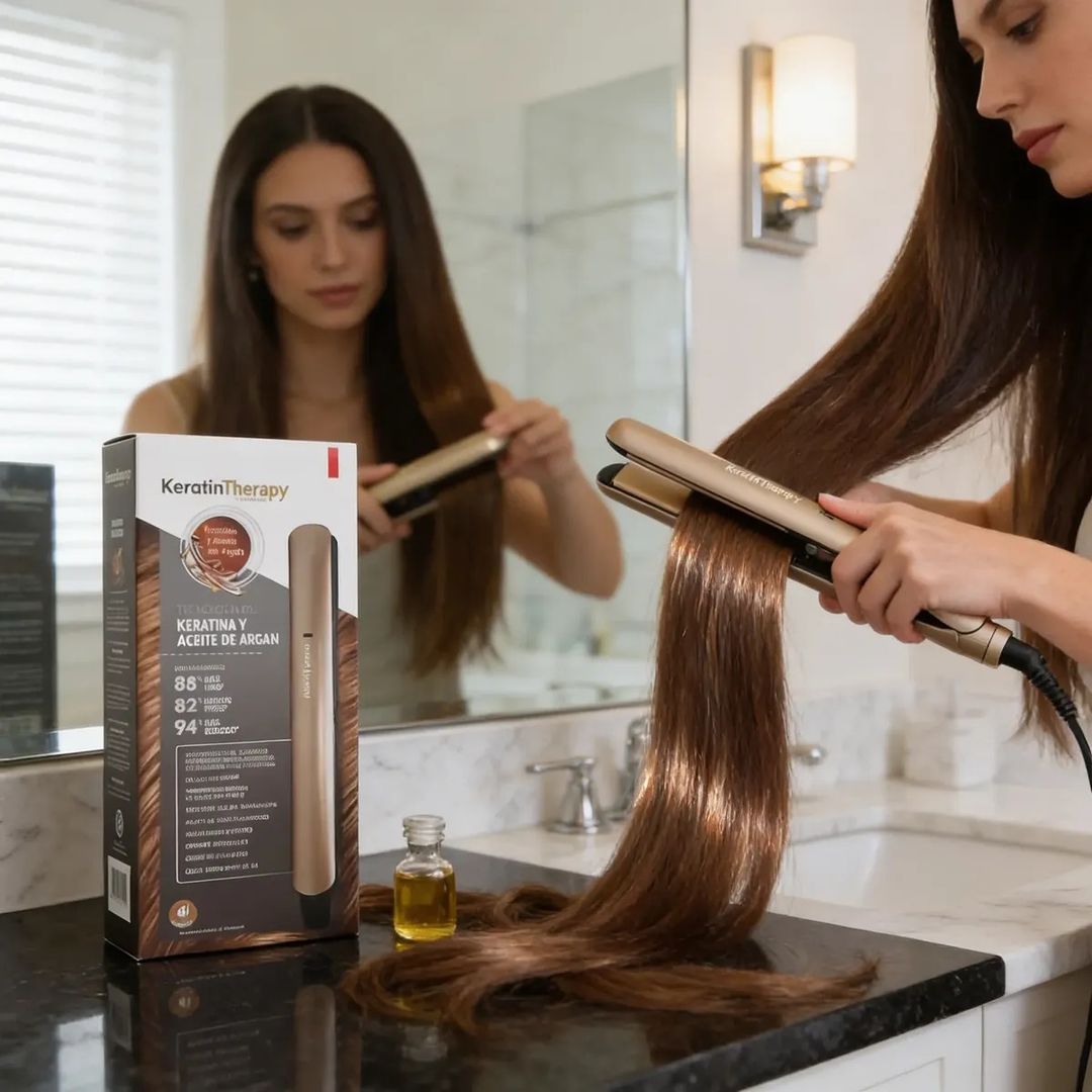PLANCHA ALISADORA KERATIN THERAPY + ACEITE DE ARGÁN REIMIOGTON 