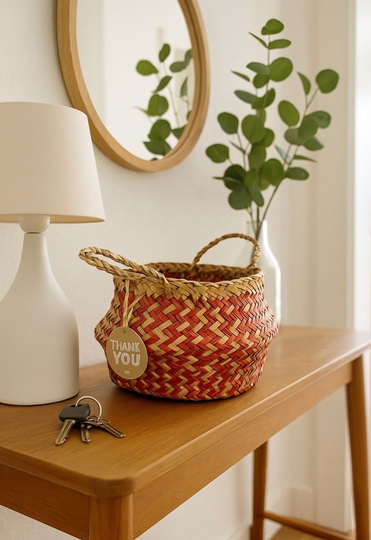 Cesto Fibra Natural Rojo 