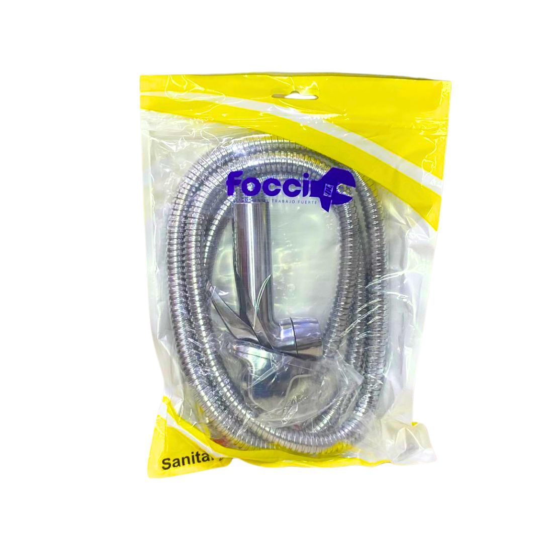 TELEDUCHA CON ROCIADOR CROMADA MANGUERA PUNTAS BRONCE 1.5 MTS FOCCI