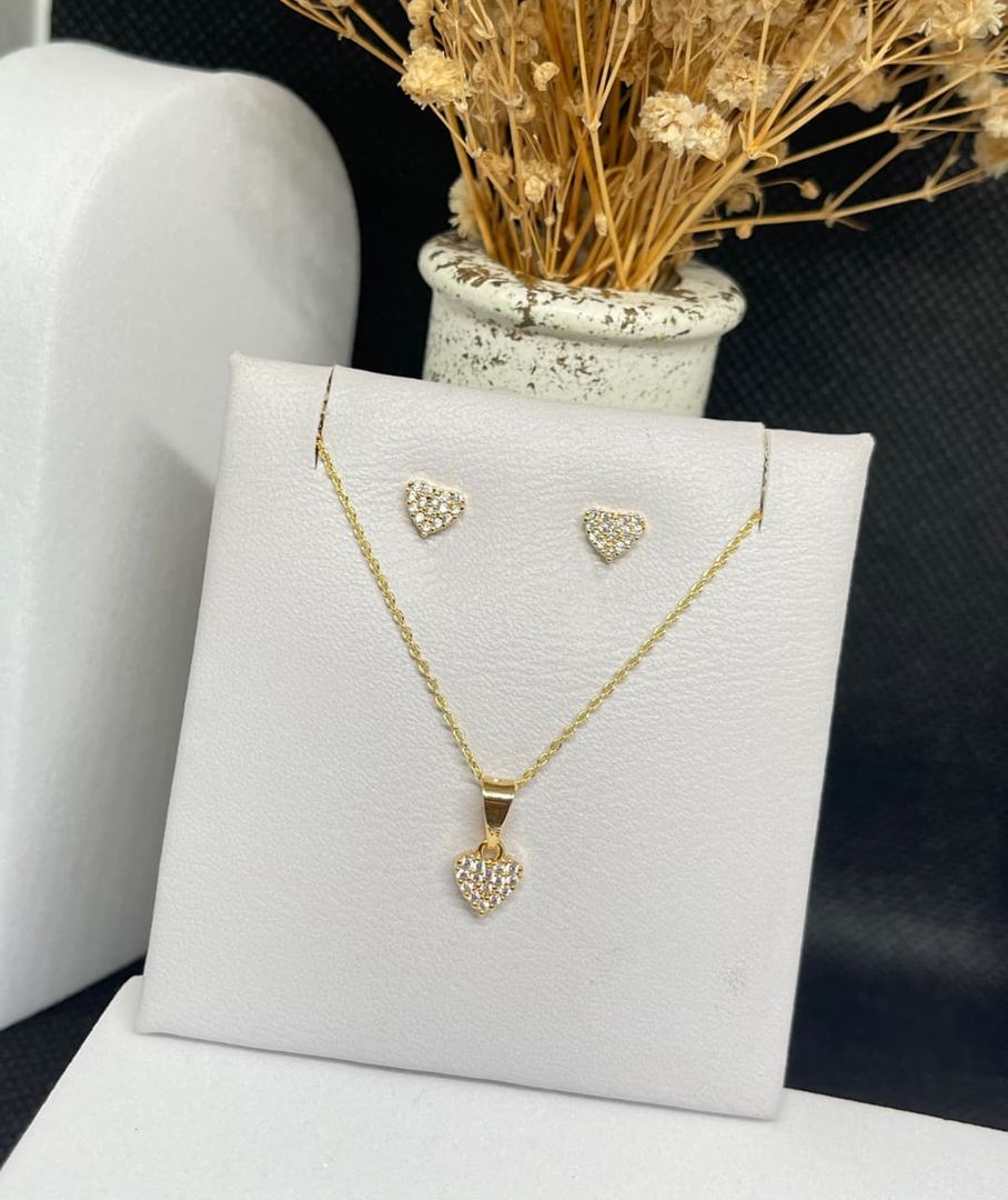Set conjunto corazon cristal + cadena aros delgada 45cm