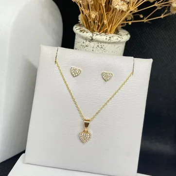 Set conjunto corazon cristal + cadena aros delgada 45cm - imagen 1