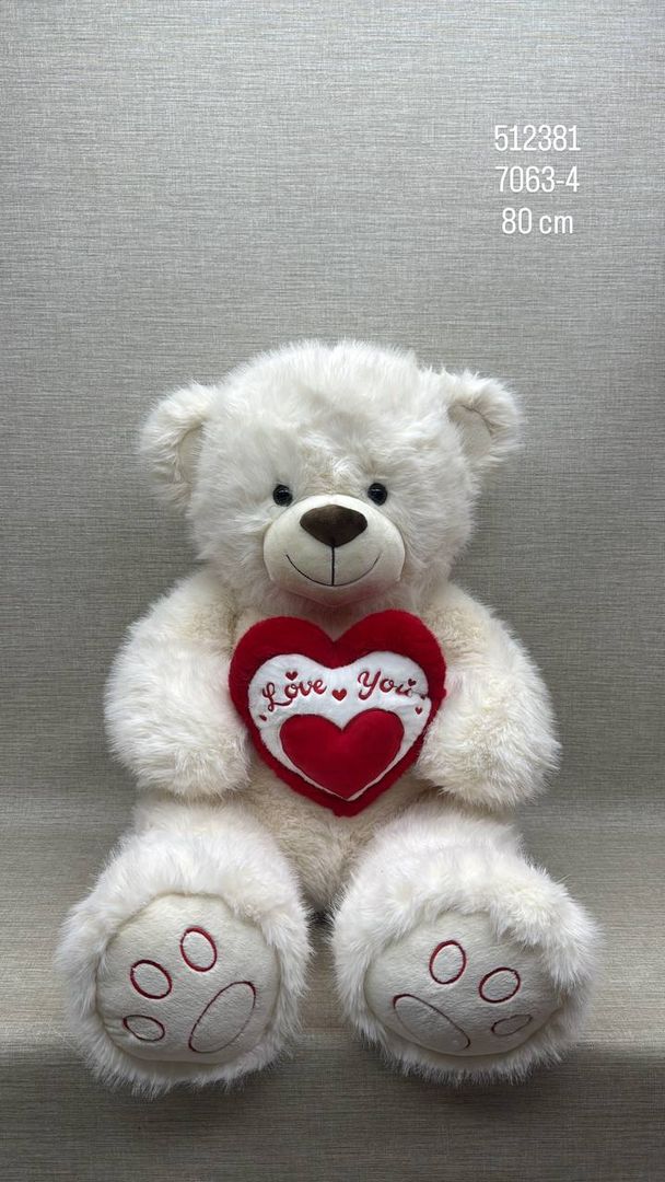 OSO PELUDITO BLANCO CON CORAZÓN 80 CM