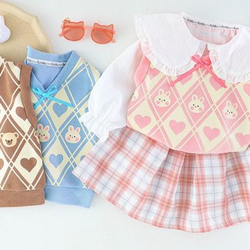 Set x3 falda cuadros - Chaleco rombos - imagen 1