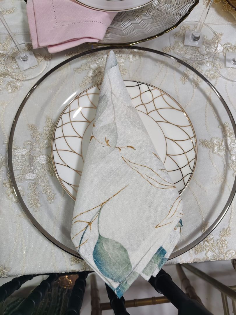 SERVILLETAS DE LINO - HOJAS VERDES